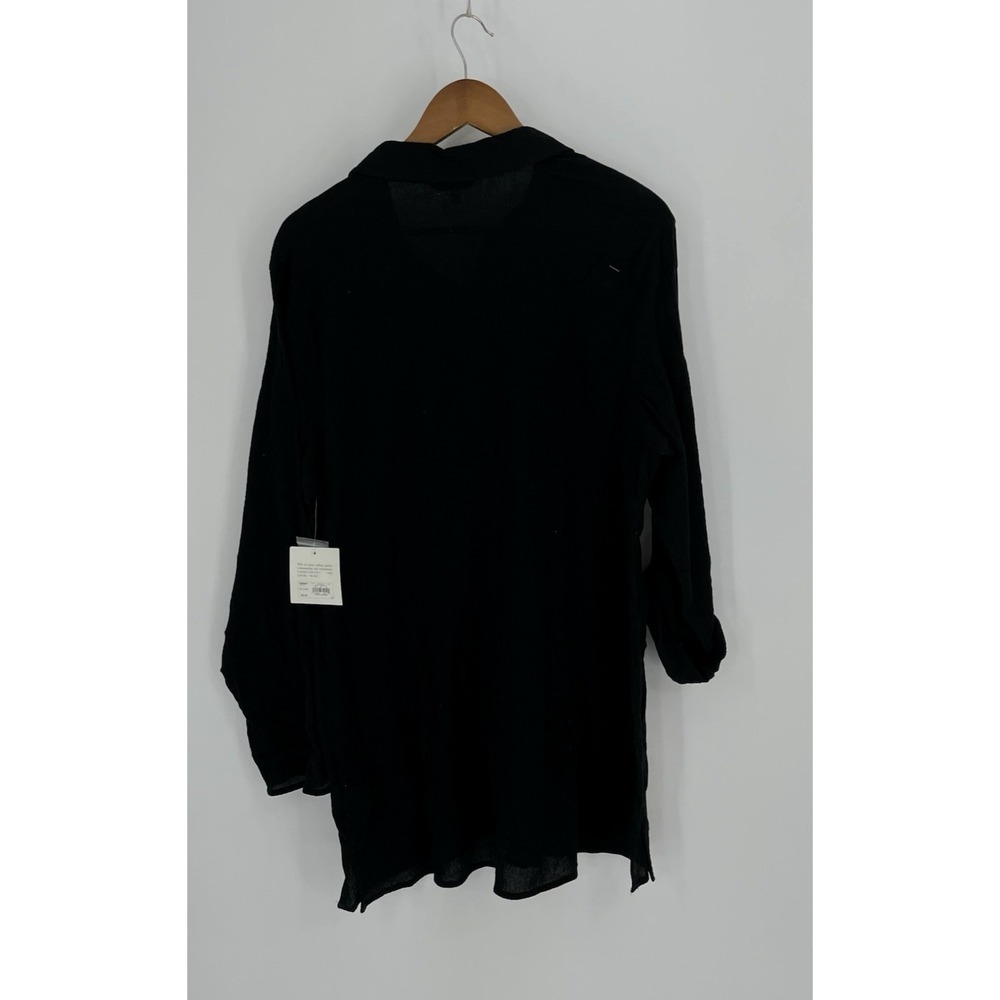 Croft & Barrow Shirt Womens XL Black Button Up Roll Tab Sleeve Tunic Top Cotton - Picture 13 of 14